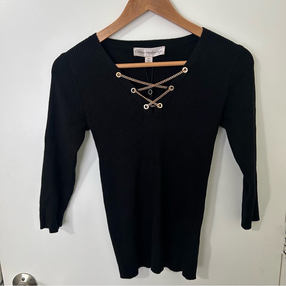 Catherine Malandrino | Back Ribbed Sweater with Chain Detail | Size Small NWT